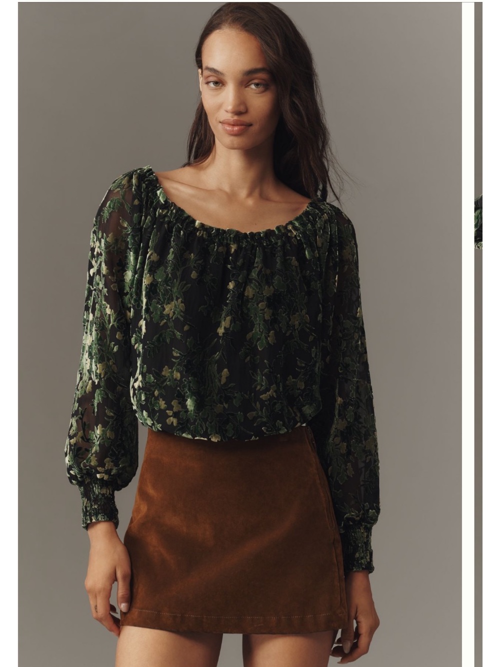 Off Shoulder Velvet Burnout Blouse